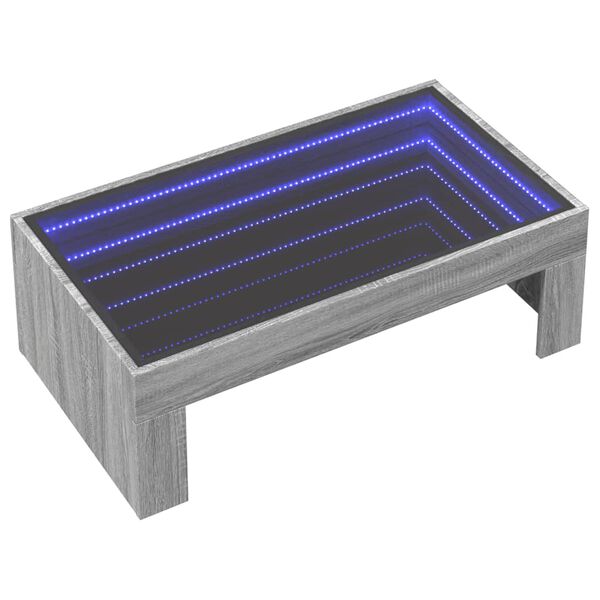vidaXL Măsuță de cafea cu LED infinity, gri sonoma, 90x50x30 cm