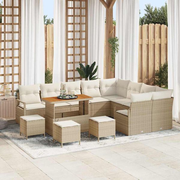 vidaXL Set de canapele pentru grădină cu pernă 13 pcs Bej Rattan poli