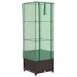 vidaXL Strat &icirc;nălțat cu husă de seră, aspect ratan, 40x40x139 cm