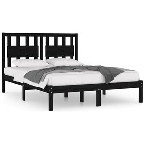 vidaXL Cadru de pat, negru, 140x190 cm, lemn masiv de pin