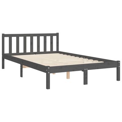 vidaXL Cadru de pat cu tăblie, dublu mic, gri, lemn masiv