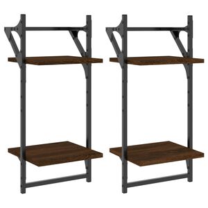 vidaXL Rafturi perete cu 2 niveluri/bare 2 buc stejar maro 30x25x65 cm