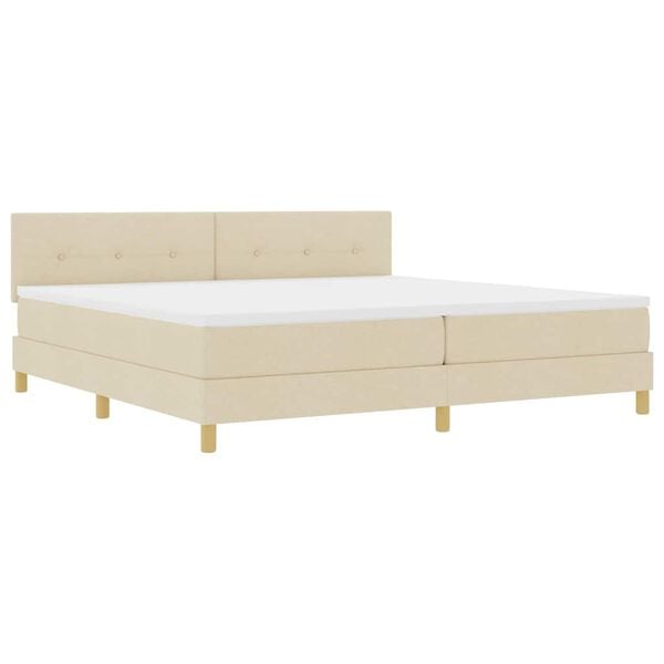 vidaXL Pat cu arcuri cu pernă cu headboard Crem 200 x 200 cm țesătură