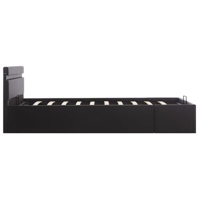 vidaXL Cadru pat hidraulic ladă, LED, negru 140x200 cm piele ecologică