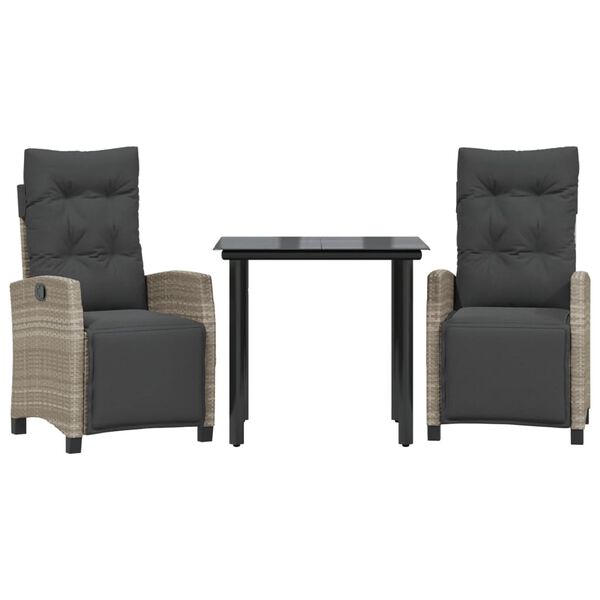 vidaXL Set mobilier de grădină cu perne, 3 piese,gri deschis,poliratan