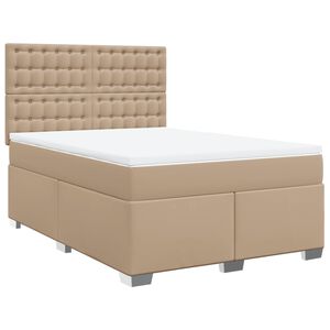 vidaXL Pat box spring cu saltea, cappuccino, 140x190cm piele ecologică