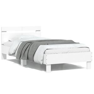 vidaXL Cadru de pat cu tăblie, alb, 100x200 cm, lemn prelucrat