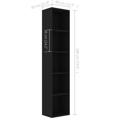 vidaXL Bibliotecă, negru, 40x30x189 cm, PAL