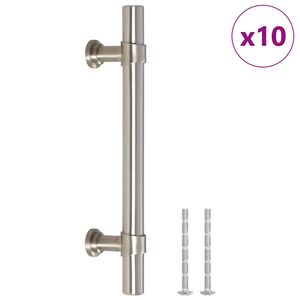 vidaXL M&acirc;nere de dulap, 10 buc., argintiu, 96 mm, oțel inoxidabil