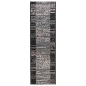 vidaXL Covor Runner FLORNES Țesut Gri Dungi 67 x 150 cm PP 7 mm