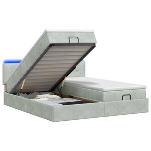 vidaXL Pat Ottoman cu Saltea și LED Gri deschis 180 x 200 cm Catifea
