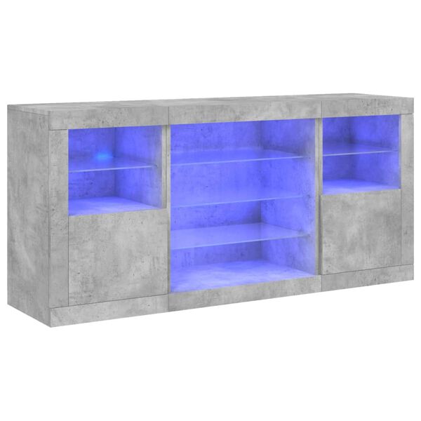 vidaXL Servantă cu lumini LED, gri beton, 142,5x37x67 cm