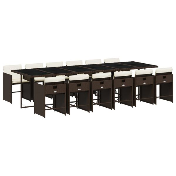 vidaXL Set mobilier de grădină, 13 piese, maro, cu perne, poliratan