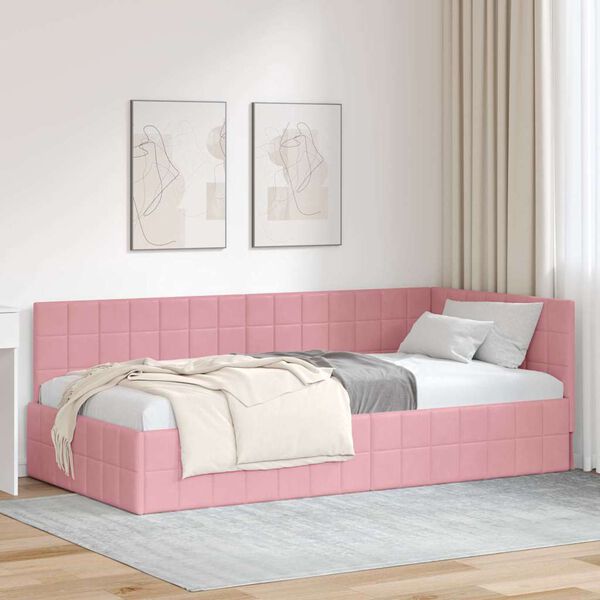 vidaXL Cadru de pat colțar cu headboard Roz 90 cm x 190 cm Catifea