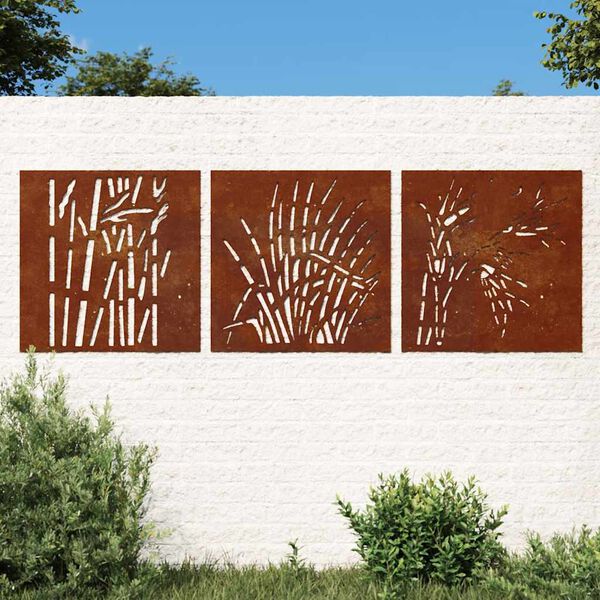 vidaXL Decor de perete 3 buc. 55x55 cm model iarba oțel Corten