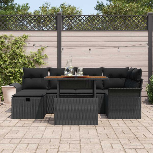 vidaXL Set de canapele pentru grădină cu pernă 7 pcs Negru Rattan poli