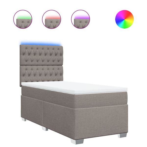 vidaXL Pat box spring cu saltea, gri taupe, 100x200 cm, textil