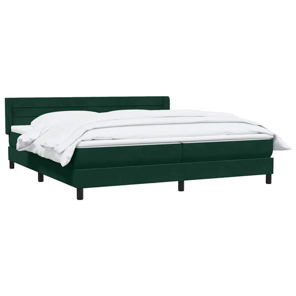 vidaXL Pat box spring cu saltea, verde &icirc;nchis, 180x220 cm, catifea