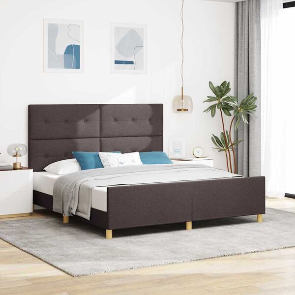 vidaXL Cadru de pat cu headboard Maro &icirc;nchis 180 x 200 cm țesătură