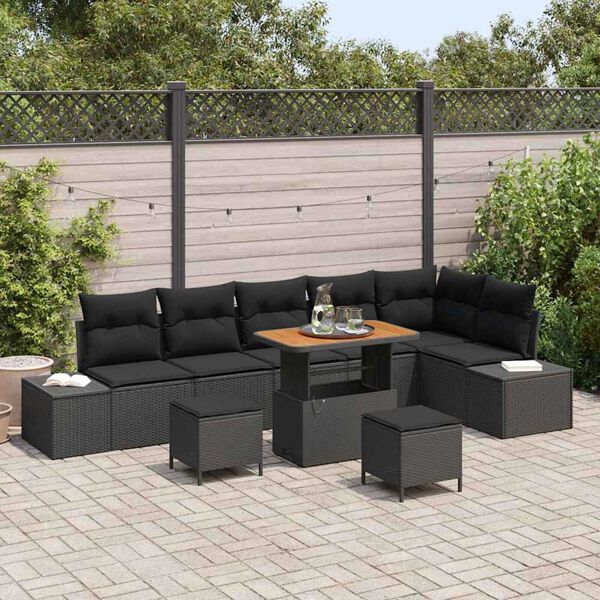 vidaXL Set de canapele pentru grădină cu pernă 9 pcs Negru Rattan poli