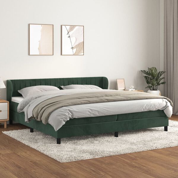 vidaXL Pat box spring cu saltea, verde &icirc;nchis, 200x200 cm, catifea
