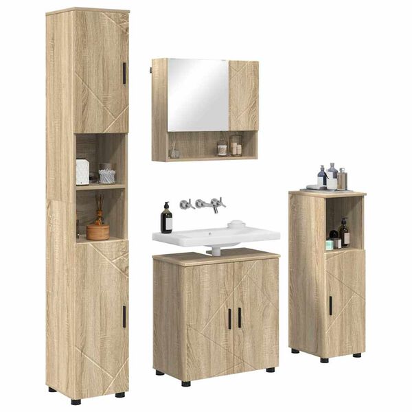 vidaXL Set de mobilier pentru baie Pe perete 4 pcs Stejar Sonoma