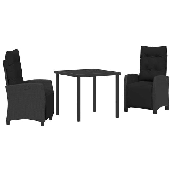 vidaXL Set de masă pentru grădină cu pernă 3 pcs Negru poliratan