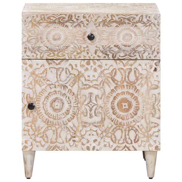 vidaXL Dulap pentru pat Alb 50 x 33 x 60 cm Lemn de mango solid