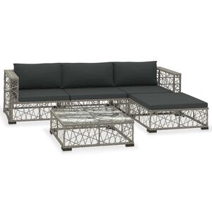 vidaXL Set mobilier de grădină cu perne, 5 piese, gri, poliratan