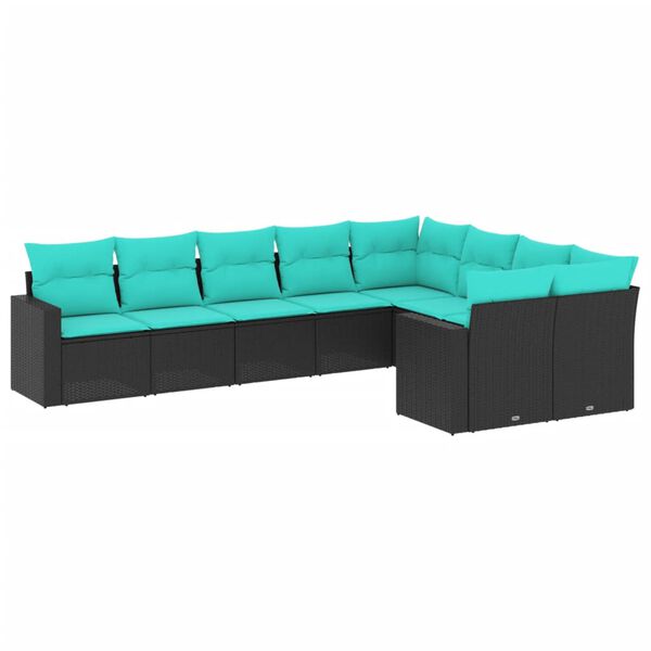 vidaXL Set mobilier de grădină cu perne, 9 piese, negru, poliratan