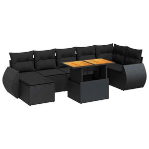 vidaXL Set mobilier de grădină cu perne, 8 piese, negru, poliratan