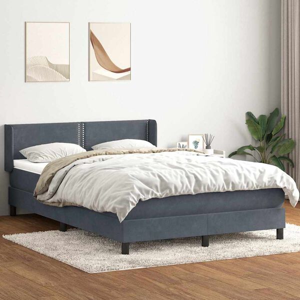vidaXL Pat box spring cu saltea, gri &icirc;nchis, 140x210 cm, catifea