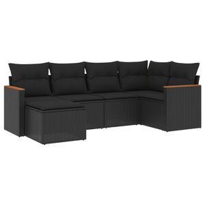 vidaXL Set mobilier de grădină cu perne, 6 piese, negru, poliratan