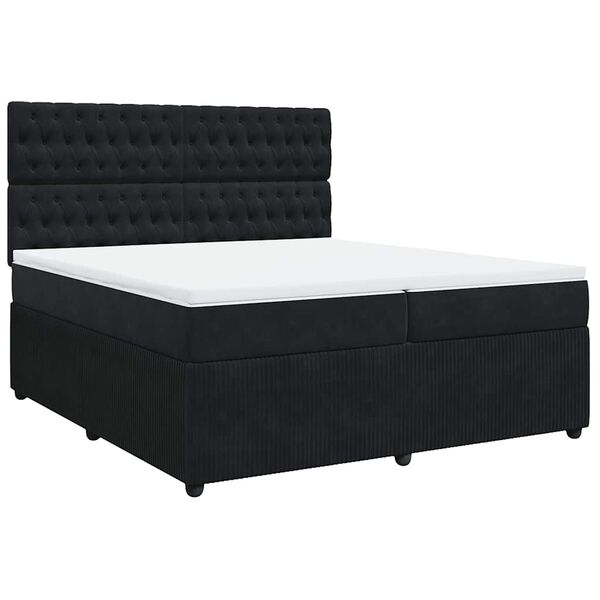 vidaXL Pat box spring cu saltea, negru, 200x200 cm, catifea