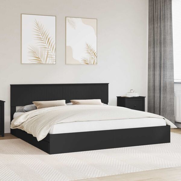 vidaXL Pat cu storage cu headboard Negru 200 x 200 cm Lemn compozit