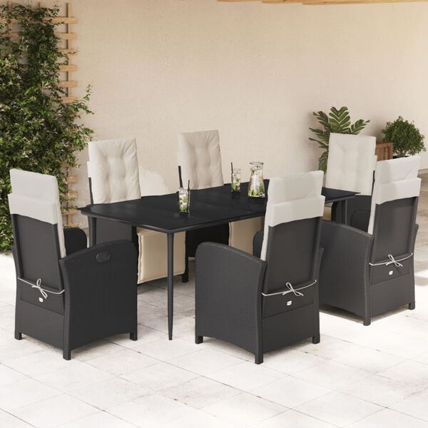 vidaXL Set mobilier de grădină cu perne, 7 piese, negru, poliratan
