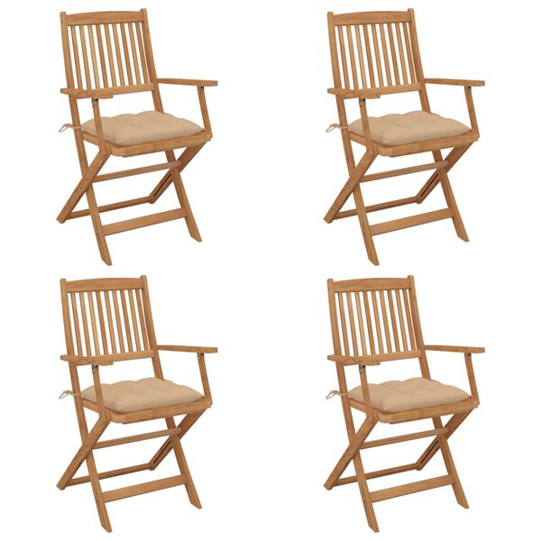 vidaXL Scaune grădină pliabile, cu perne, 4 buc., lemn masiv de acacia