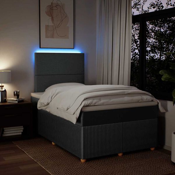 vidaXL Pat box spring cu saltea, gri &icirc;nchis, 120x200 cm, textil