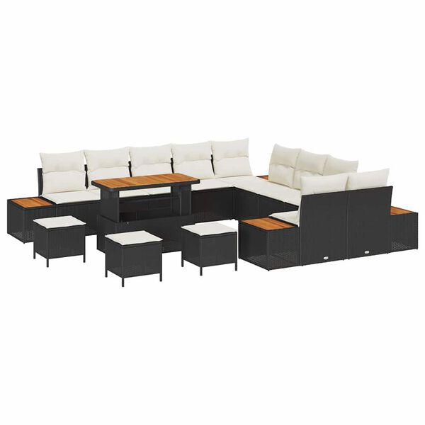 vidaXL Set de canapele pentru grădină 14 pcs Negru Rattan poli