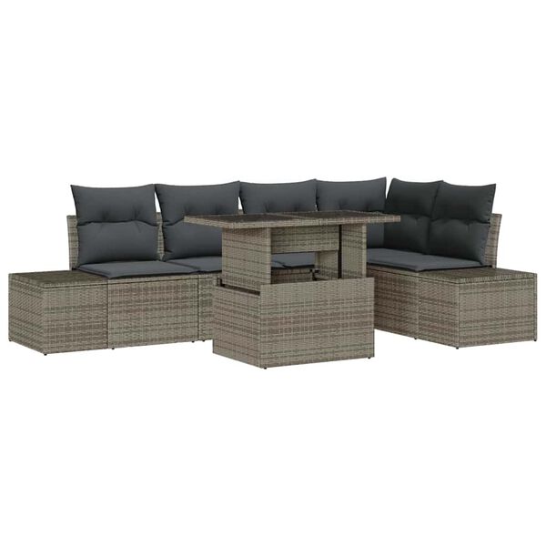 vidaXL Set de canapele pentru grădină cu pernă 6 pcs Gri Rattan poli