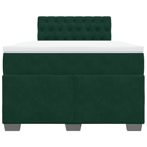 vidaXL Pat box spring cu saltea, verde &icirc;nchis, 120x200 cm, catifea