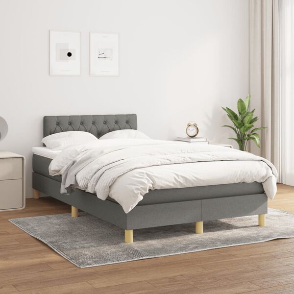 vidaXL Pat box spring cu saltea, gri &icirc;nchis, 120x190 cm, textil