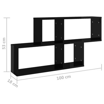 vidaXL Raft de perete, negru extralucios, 100x18x53 cm, PAL