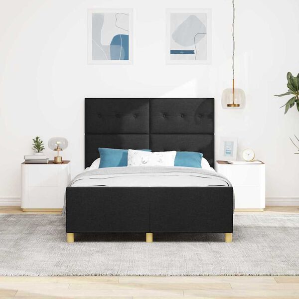 vidaXL Cadru de pat cu headboard Negru 140 x 190 cm țesătură