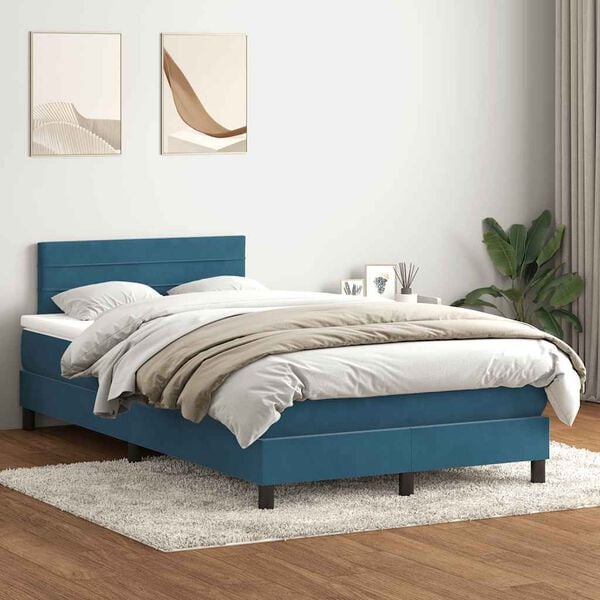 vidaXL Pat box spring cu saltea, albastru &icirc;nchis, 120x220 cm, catifea