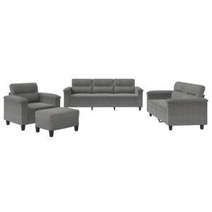 vidaXL Set de canapele cu perne, 4 piese, gri &icirc;nchis, microfibră