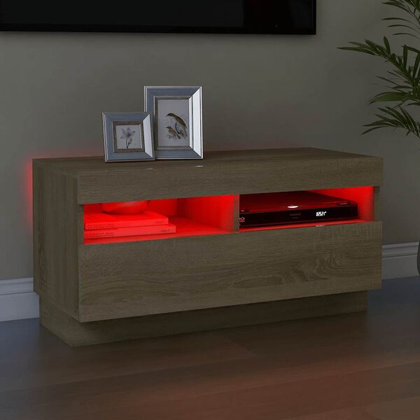 vidaXL Comodă TV cu lumini LED, stejar Sonoma, 80x35x40 cm