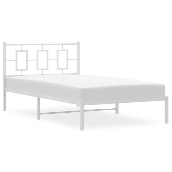vidaXL Cadru de pat din metal cu tăblie, alb, 107x203 cm