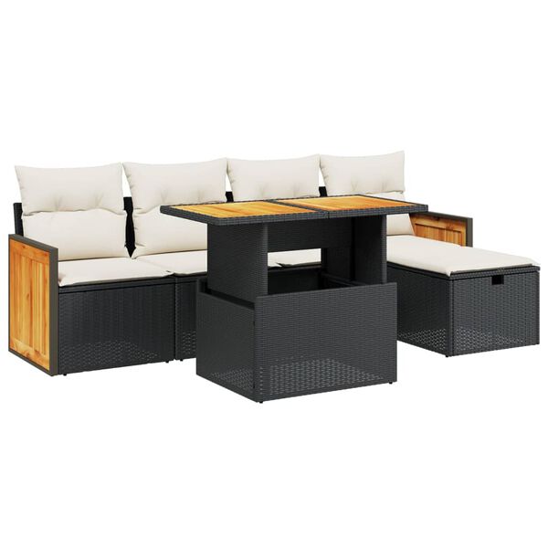 vidaXL Set mobilier de grădină cu perne, 6 piese, negru, poliratan