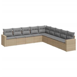 vidaXL Set canapele de grădină, 9 piese, cu perne, bej, poliratan